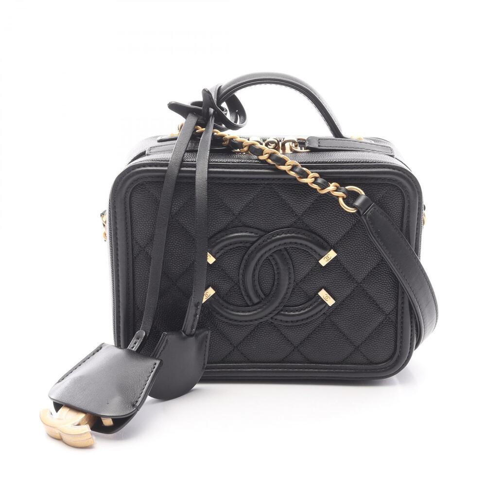 Chanel CC Figley Vanity Bag Shoulder Calfskin Cowhide Black